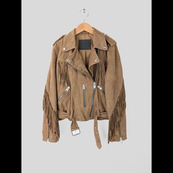 [SOLD] ALLSAINTS Womens Sz US 6 BALFERN Fringe Tassel Suede Leather Jacket Brown - Picture 8 of 10